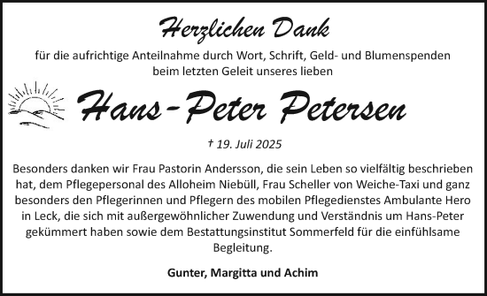 Traueranzeige von Hans-Peter Petersen von Region Flensburg
