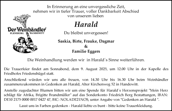 Traueranzeige von Harald  von Region Flensburg