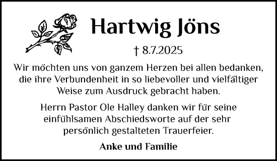 Traueranzeige von Hartwig Jöns von Eckernförder Zeitung, Hallo Eckernförde