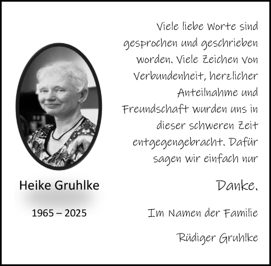 Traueranzeige von Heike Gruhlke von MARKT Ratzeburg/Mölln
