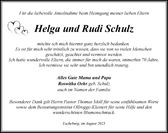 Traueranzeige von Helga Schulz von Wochenend Anzeiger