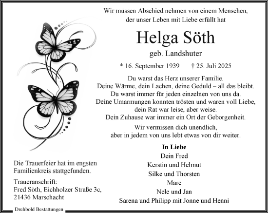 Traueranzeige von Helga Söth von Wochenend Anzeiger