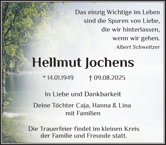 Traueranzeige von Hellmut Jochens von Norddeutsche Rundschau, Wilstersche Zeitung, Glückstädter Fortuna