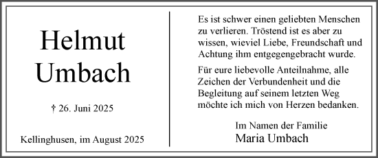 Traueranzeige von Helmut Umbach von Norddeutsche Rundschau, Wilstersche Zeitung, Glückstädter Fortuna