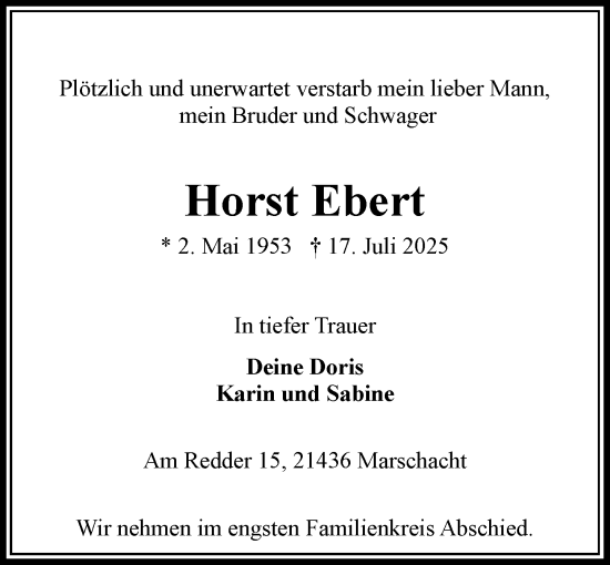 Traueranzeige von Horst Ebert von Wochenend Anzeiger