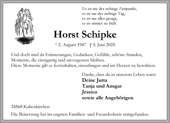Traueranzeige von Horst Schipke von Umschau