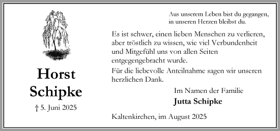 Traueranzeige von Horst Schipke von Umschau