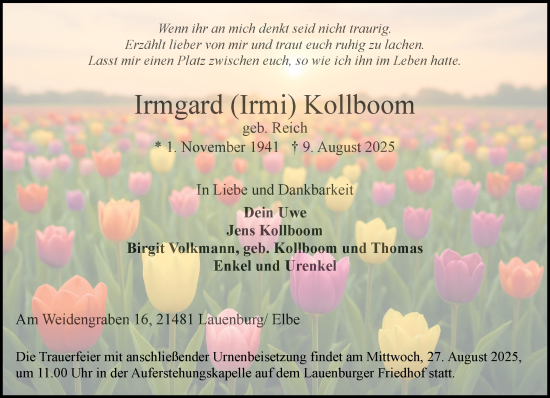 Traueranzeige von Irmgard Kollboom von Wochenend Anzeiger