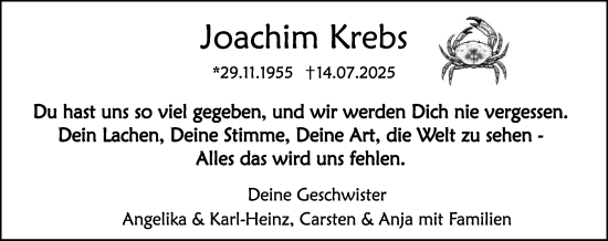 Traueranzeige von Joachim Krebs von Umschau