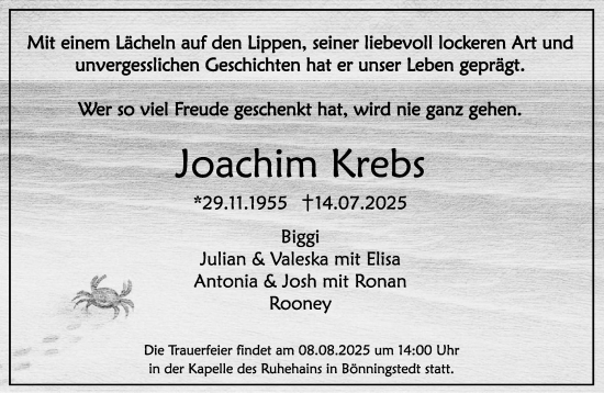Traueranzeige von Joachim Krebs von Umschau