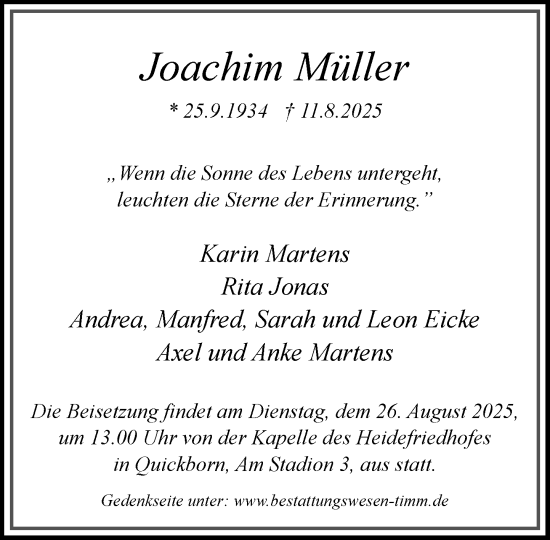 Traueranzeige von Joachim Müller von Umschau