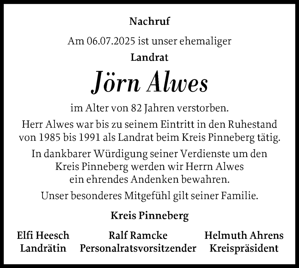  Traueranzeige für Jörn Alwes vom 02.08.2025 aus tip Gesamtausgabe