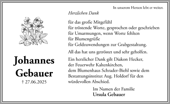 Traueranzeige von Johannes Gebauer von Umschau