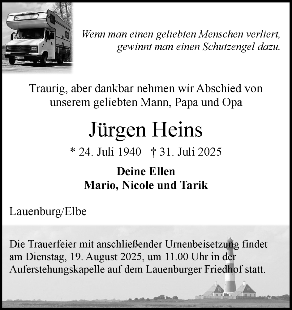  Traueranzeige für Jürgen Heins vom 16.08.2025 aus Wochenend Anzeiger
