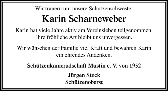 Traueranzeige von Karin Scharneweber von MARKT Ratzeburg/Mölln