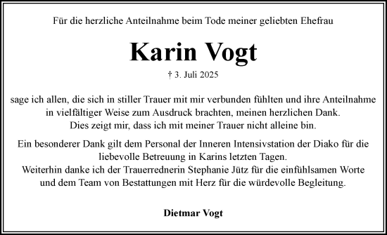 Traueranzeige von Karin Vogt von Flensburger Tageblatt