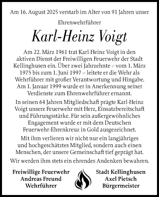 Traueranzeige von Karl-Heinz Voigt von Norddeutsche Rundschau, Wilstersche Zeitung, Glückstädter Fortuna