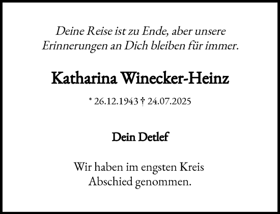 Traueranzeige von Katharina Winecker-Heinz von Heimatspiegel