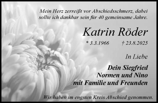 Traueranzeige von Katrin Röder von MARKT Ratzeburg/Mölln