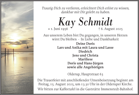 Traueranzeige von Kay Schmidt von Husumer Nachrichten, Nordfriesland Tageblatt
