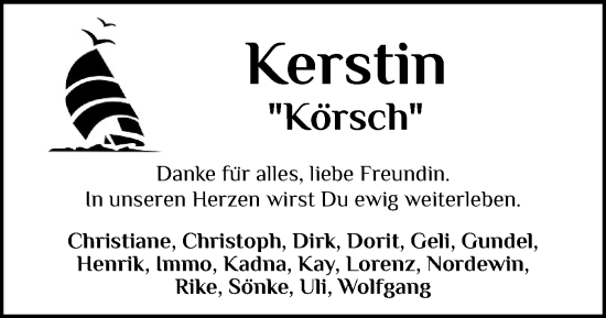 Traueranzeige von Kerstin  von Eckernförder Zeitung, Hallo Eckernförde