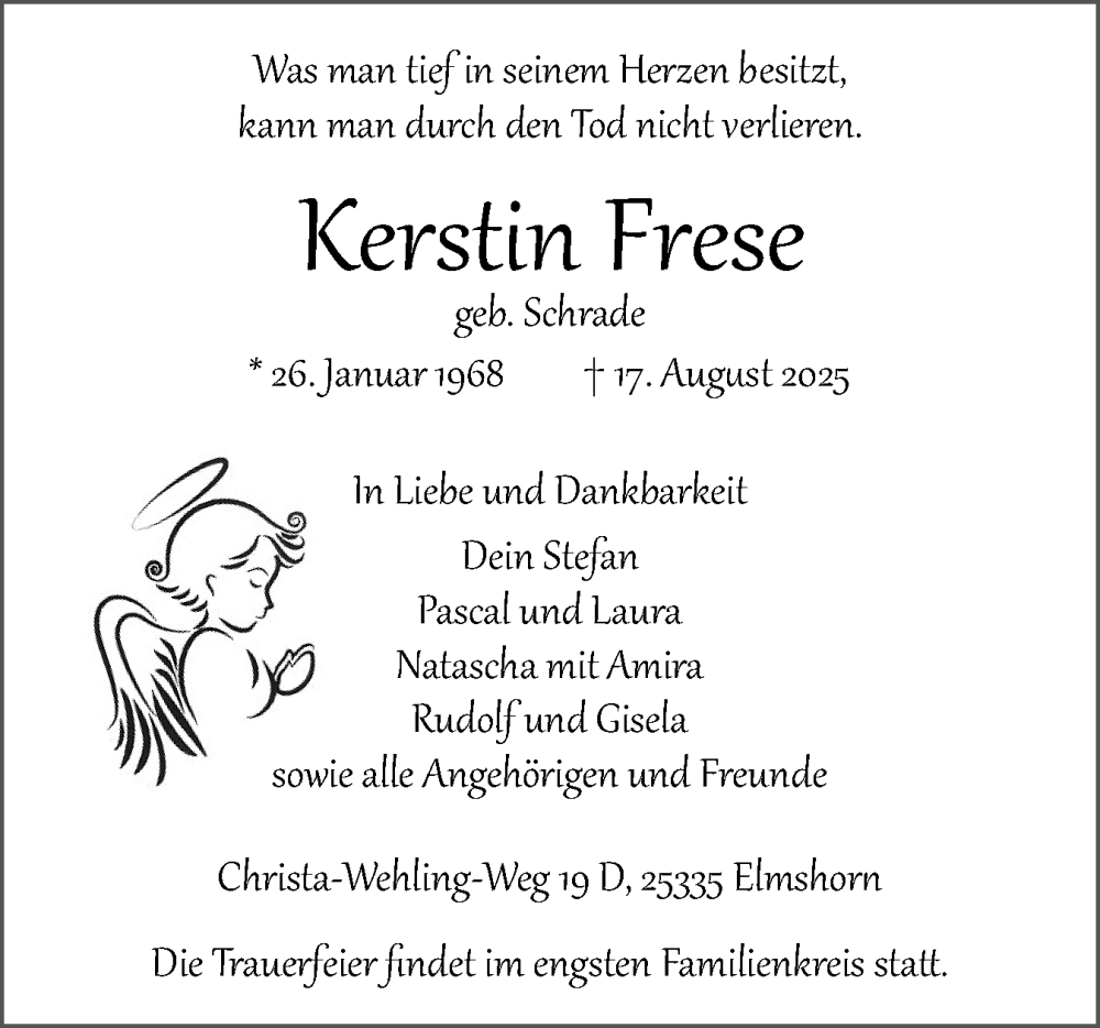  Traueranzeige für Kerstin Frese vom 23.08.2025 aus Elmshorner Nachrichten, Barmstedter Zeitung