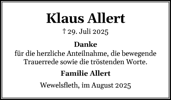 Traueranzeige von Klaus Allert von Norddeutsche Rundschau, Wilstersche Zeitung, Glückstädter Fortuna