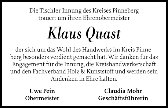 Traueranzeige von Klaus Quast von A. Beig Gesamtausgabe