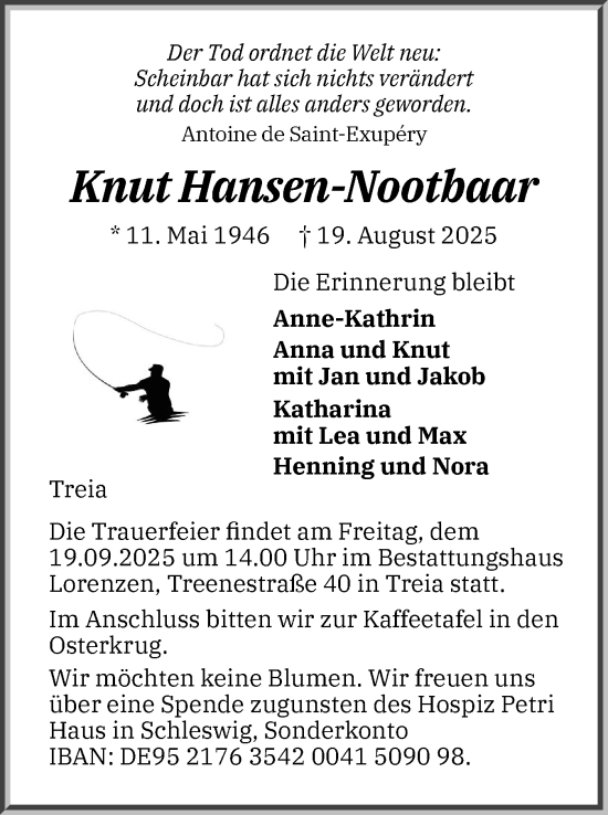 Traueranzeige von Knut Hansen-Nootbaar von Husumer Nachrichten, Nordfriesland Tageblatt