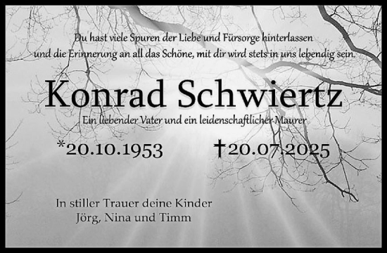 Traueranzeige von Konrad Schwiertz von MARKT Ratzeburg/Mölln