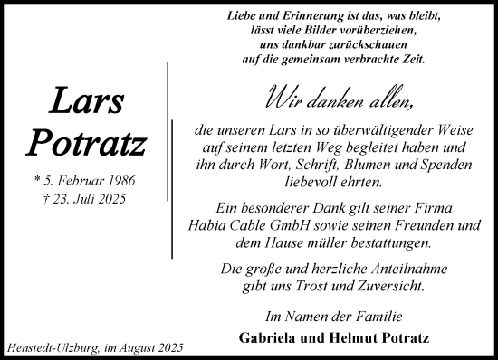 Traueranzeige von Lars Potratz von Umschau