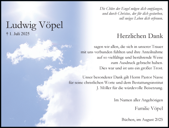 Traueranzeige von Ludwig Vöpel von Wochenend Anzeiger