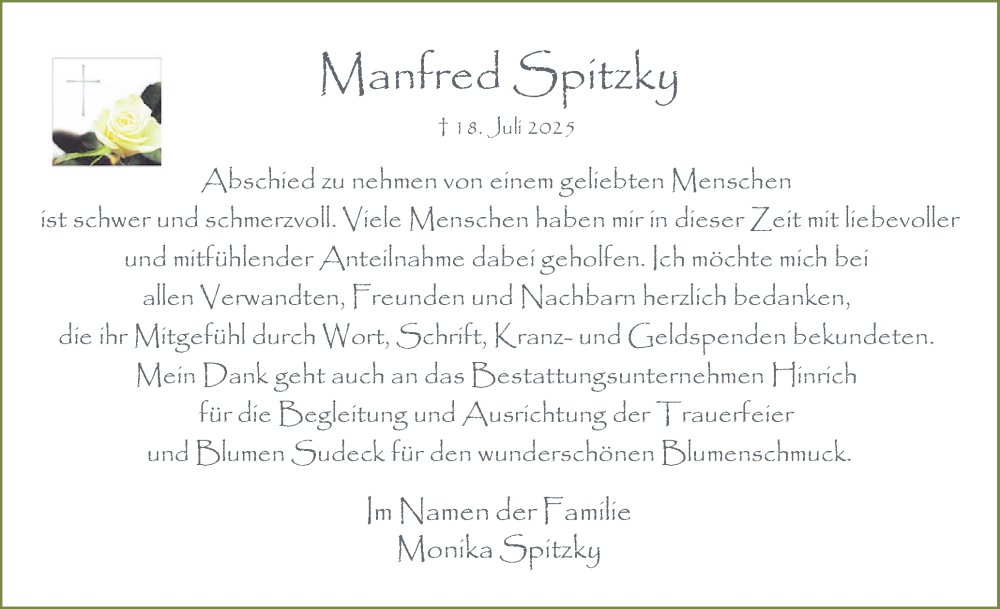  Traueranzeige für Manfred Spitzky vom 30.08.2025 aus Der Insel-Bote