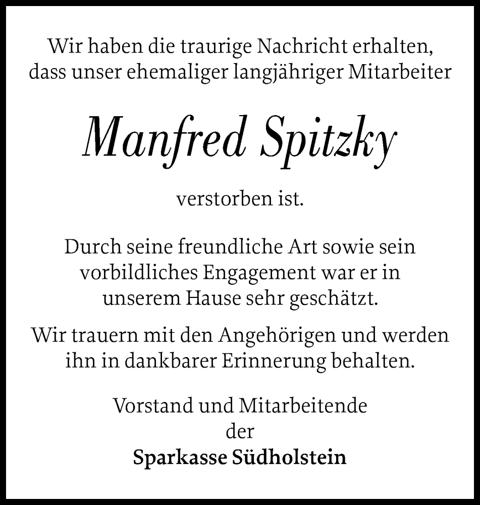  Traueranzeige für Manfred Spitzky vom 09.08.2025 aus tip Pinneberger Tageblatt