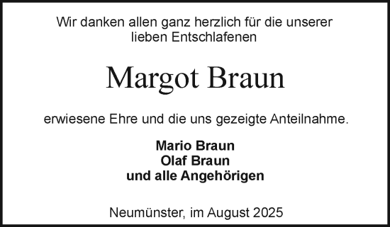 Traueranzeige von Margot Braun von Holsteinischer Courier