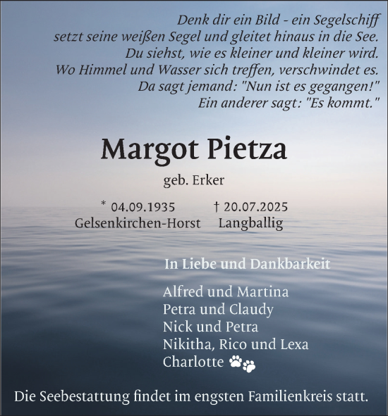 Traueranzeige von Margot Pietza von Flensburger Tageblatt
