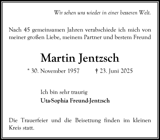 Traueranzeige von Martin Jentzsch von MARKT Bad Oldesloe/Reinfeld und Stormarner Tageblatt