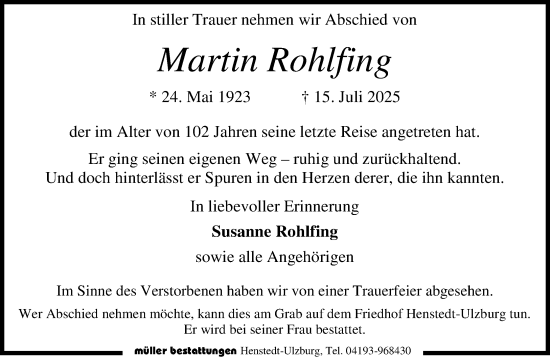 Traueranzeige von Martin Rohlfing von Umschau