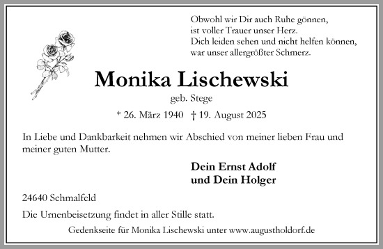 Traueranzeige von Monika Lischewski von Umschau