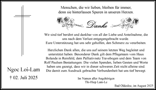 Traueranzeige von Ngoc Loi-Lam von MARKT Bad Oldesloe/Reinfeld und Stormarner Tageblatt
