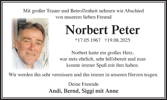 Traueranzeige von Norbert Peter von Wochenend Anzeiger