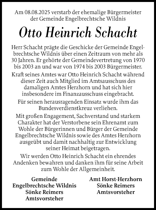 Traueranzeige von Otto Heinrich Schacht von Norddeutsche Rundschau, Wilstersche Zeitung, Glückstädter Fortuna