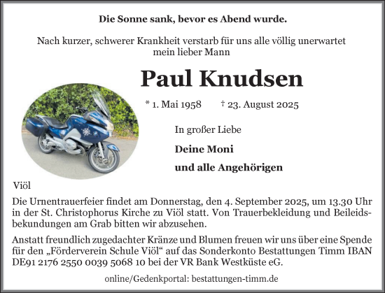 Traueranzeige von Paul Knudsen von Region Flensburg