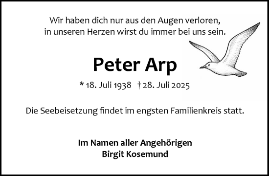 Traueranzeige von Peter Arp von Umschau