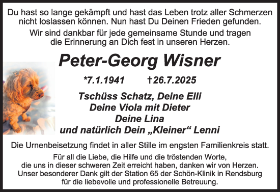 Traueranzeige von Peter-Georg Wisner von Schleswig-Holsteinische Landeszeitung