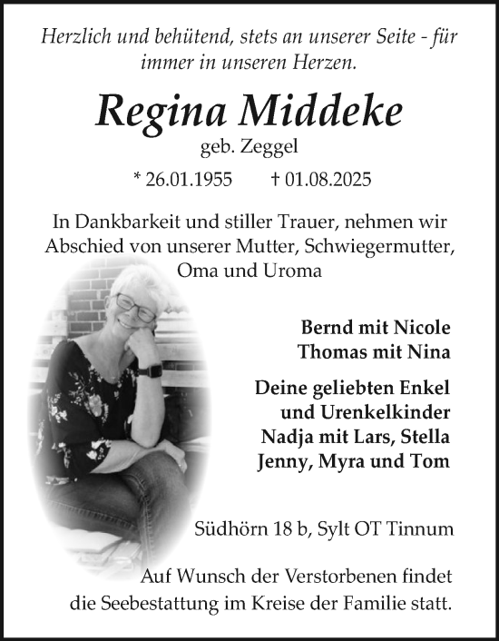 Traueranzeige von Regina Middeke von Sylter Rundschau