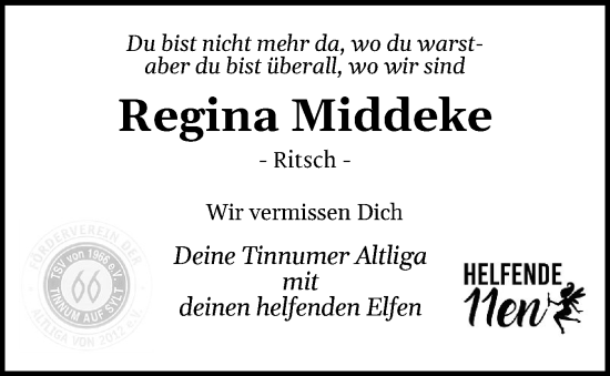 Traueranzeige von Regina Middeke von Sylter Rundschau