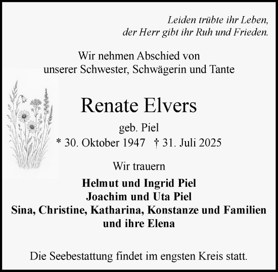 Traueranzeige von Renate Elvers von Wochenend Anzeiger
