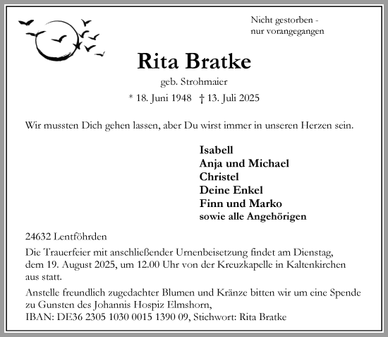 Traueranzeige von Rita Bratke von Umschau
