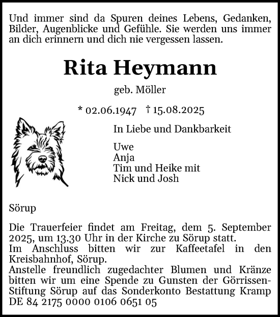 Traueranzeige von Rita Heymann von Flensburger Tageblatt